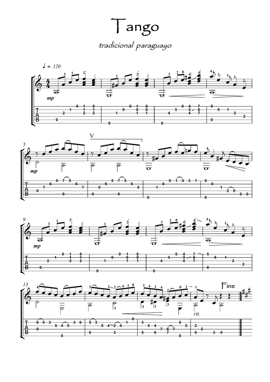 Tango Paraguayo Classical Guitar scores gallery preview page 1