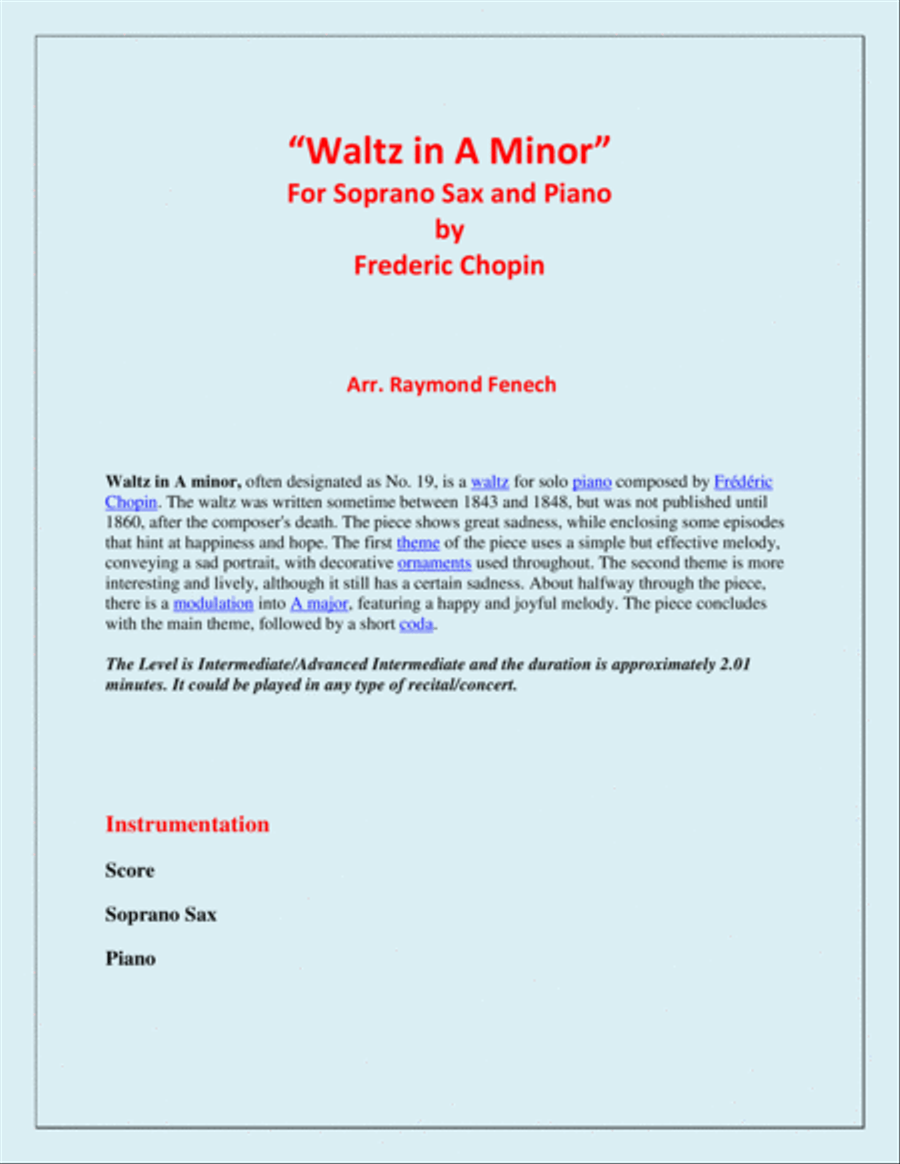 Waltz in A Minor (Chopin) -Soprano Saxophone and Piano Soprano Saxophone scores gallery preview page 2