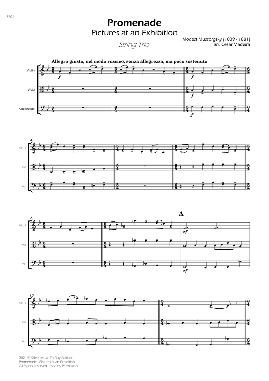 Pictures at an Exhibition - Promenade - String Trio (Full Score and Parts) String Trio scores gallery preview page 3