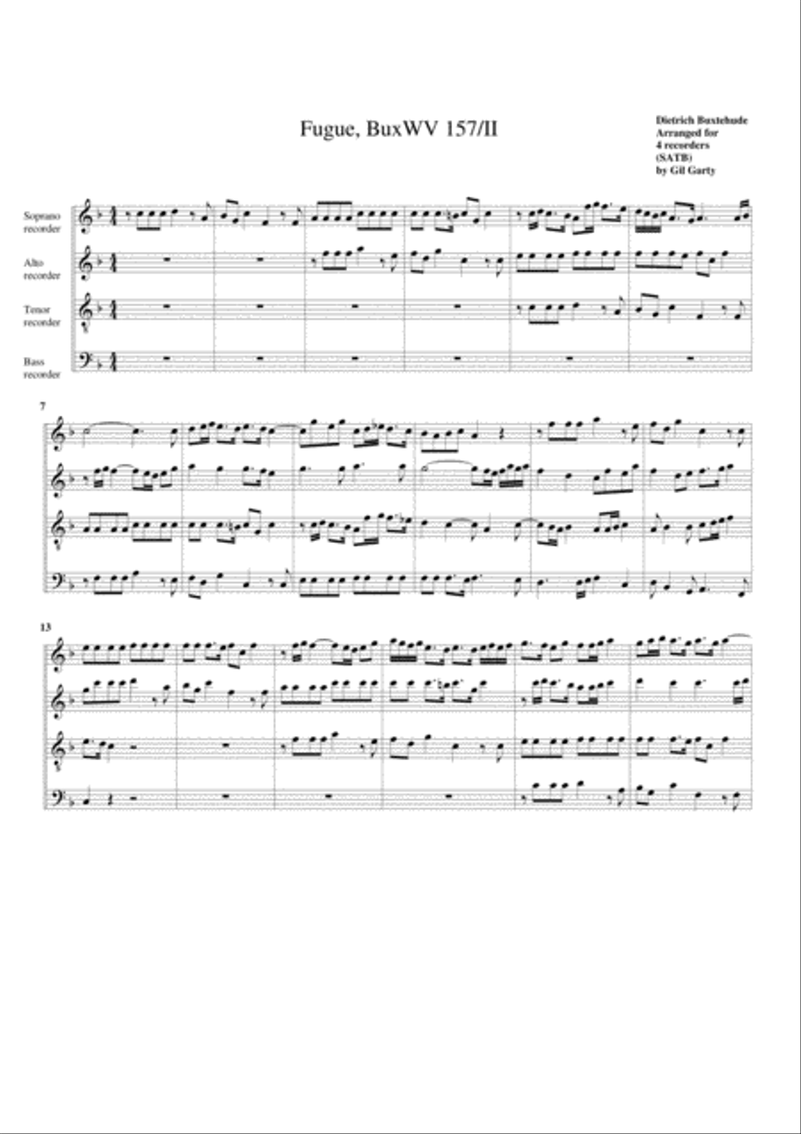 Fugue BuxWV 157/II (arrangement for 4 recorders) Recorder scores gallery preview page 1
