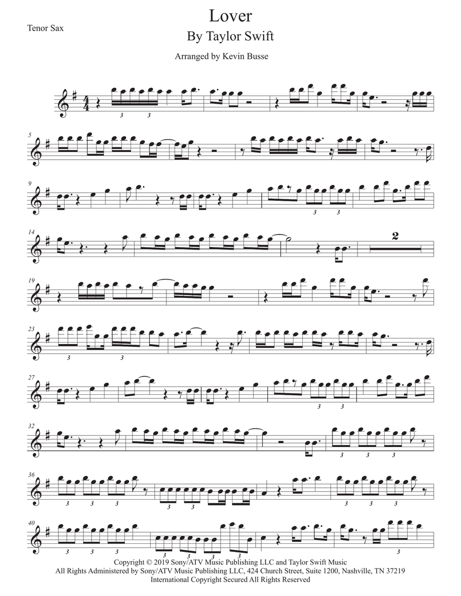 Lover Lover Tenor Saxophone scores gallery preview page 1