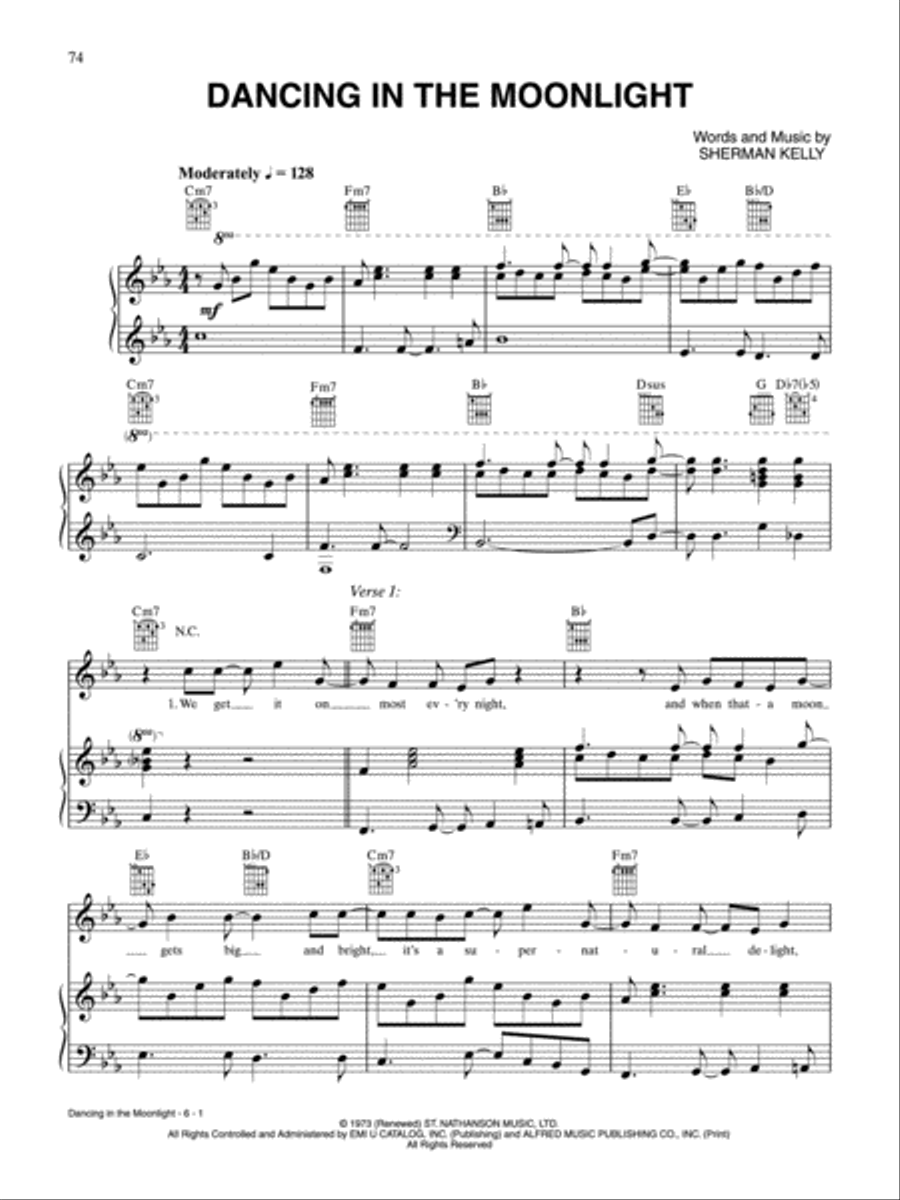 Dancing in the Moonlight Piano, Vocal, Guitar scores gallery preview page 1
