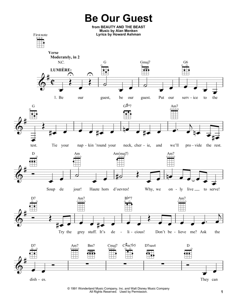 Be Our Guest (from Beauty And The Beast) Ukulele scores gallery preview page 1