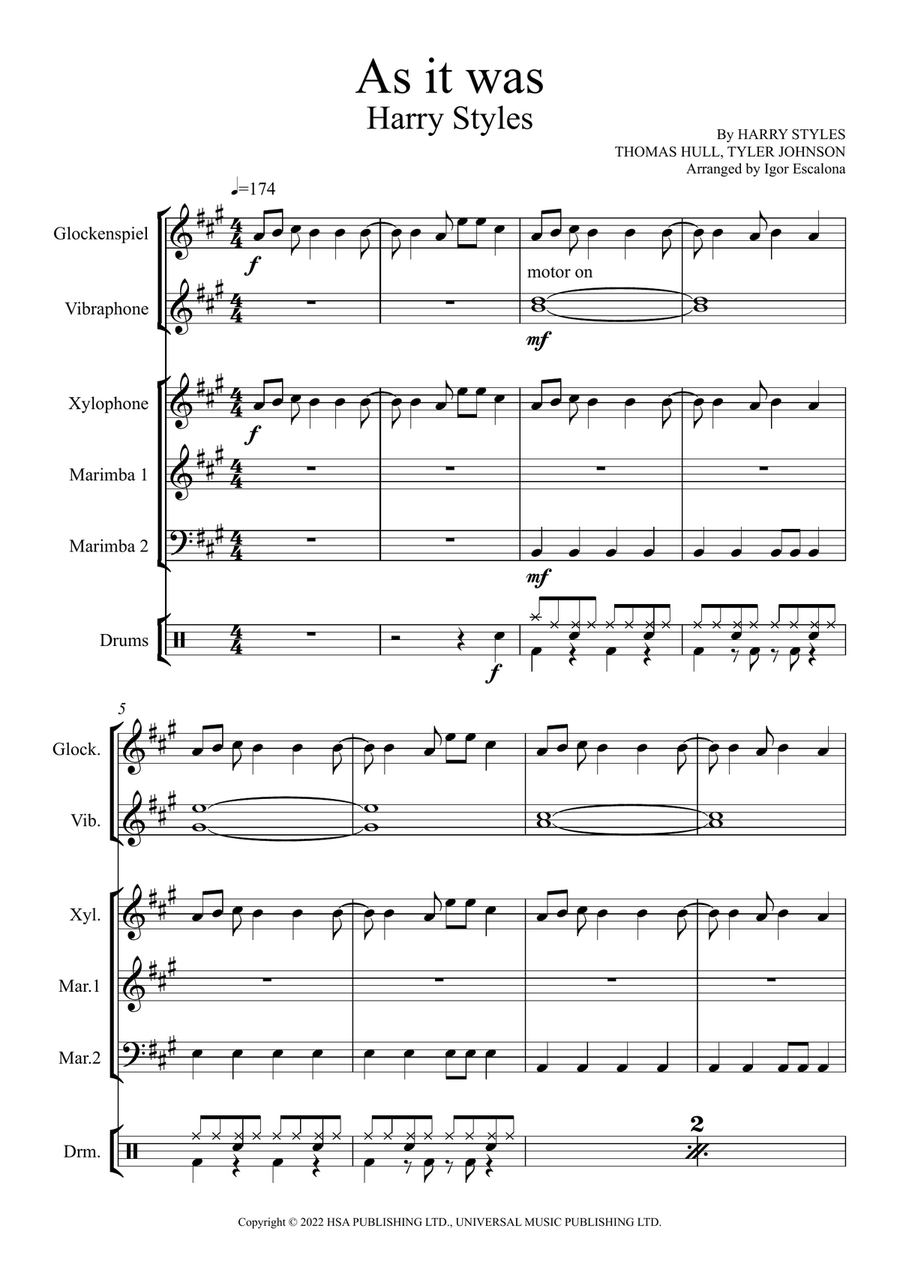 As It Was Percussion Ensemble scores gallery preview page 3