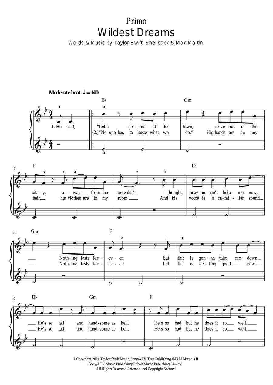 Wildest Dreams Piano Duet scores gallery preview page 2