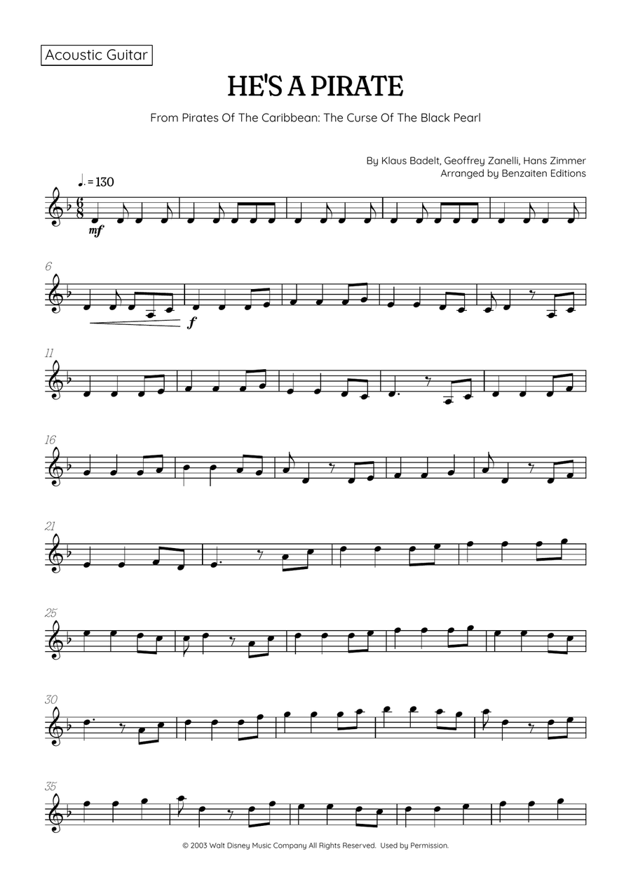 He's A Pirate Acoustic Guitar scores gallery preview page 1