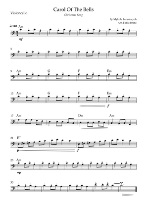 Carol Of The Bells (Christmas Song) for Cello Solo with Chords