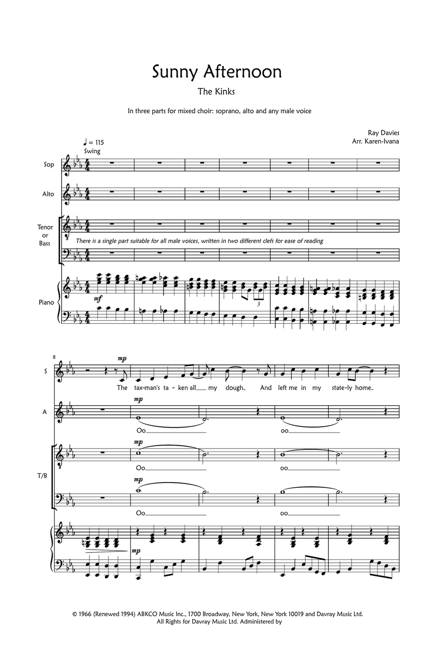 Sunny Afternoon 3-Part scores gallery preview page 1