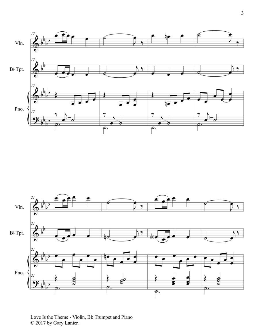 LOVE IS THE THEME (Trio – Violin, Bb Trumpet & Piano with Score/Parts) B-Flat Trumpet scores gallery preview page 4