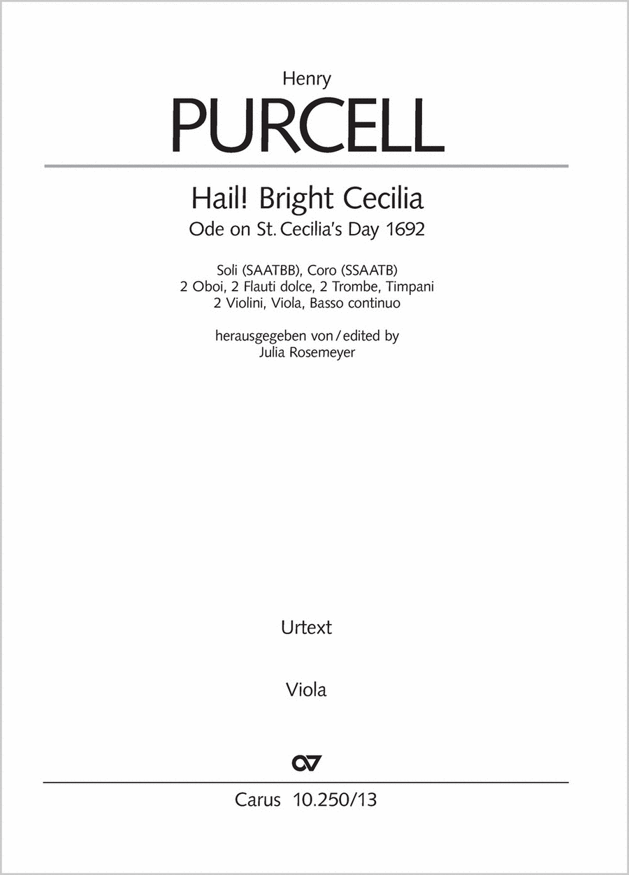 Book cover for Hail! Bright Cecilia. Ode on St. Cecilia's Day 1692