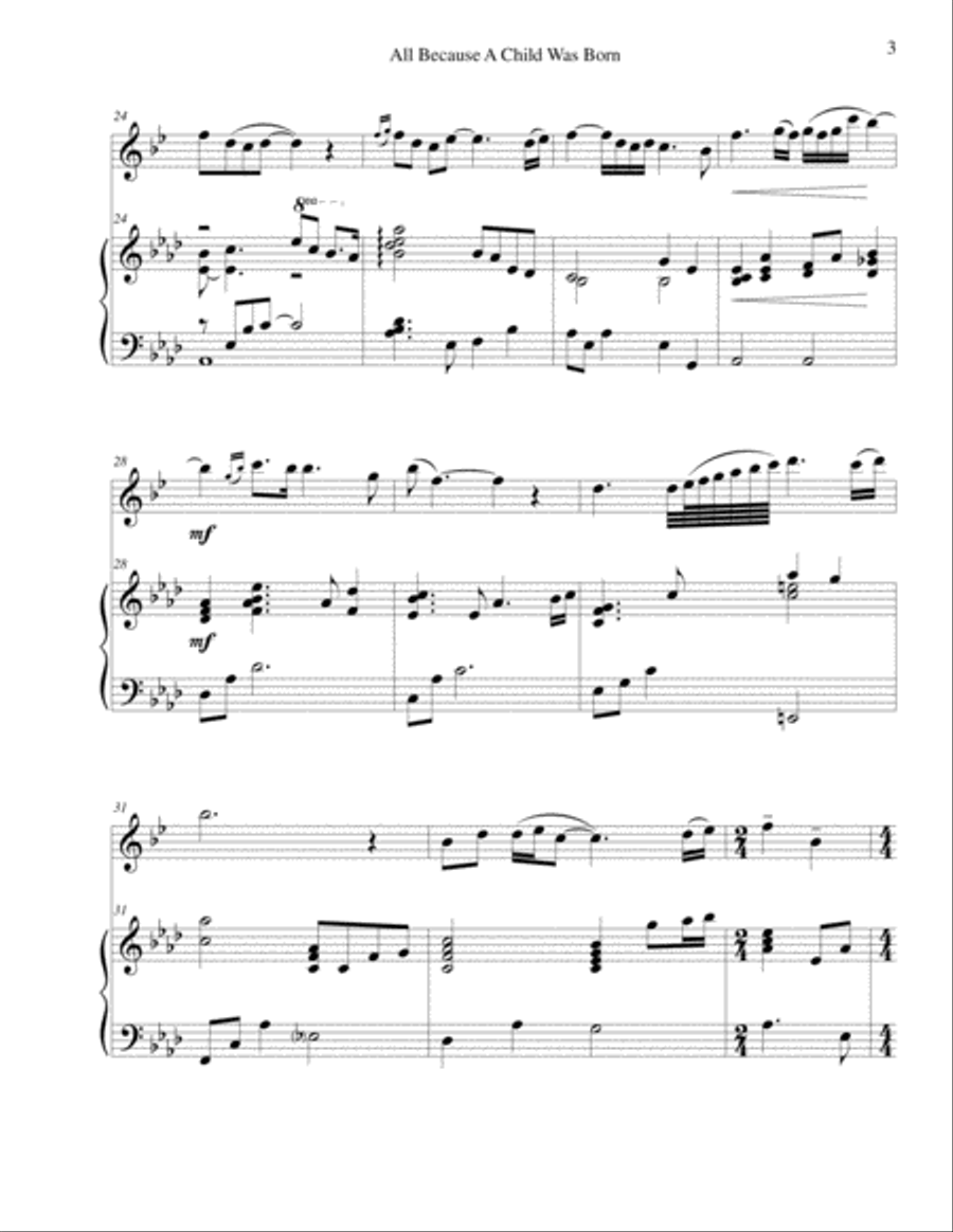 All Because A Child Was Born Tenor Saxophone scores gallery preview page 4