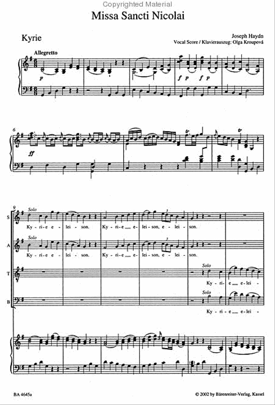 Missa Sancti Nicolai Hob. XXII:6 'Nicolai Mass' 4-Part scores gallery preview page 3