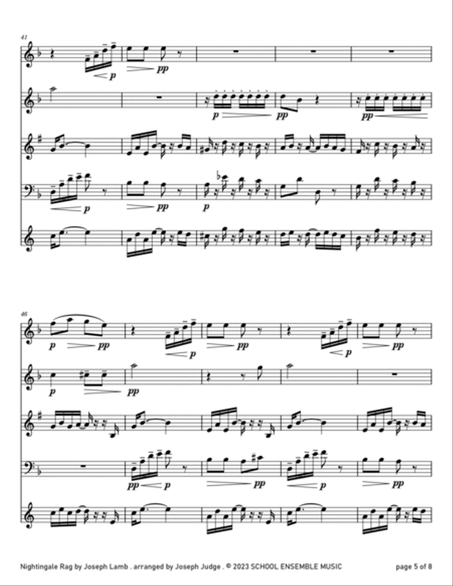 Nightingale Rag by Joseph Lamb for Woodwind Quartet in Schools Woodwind Quartet scores gallery preview page 5