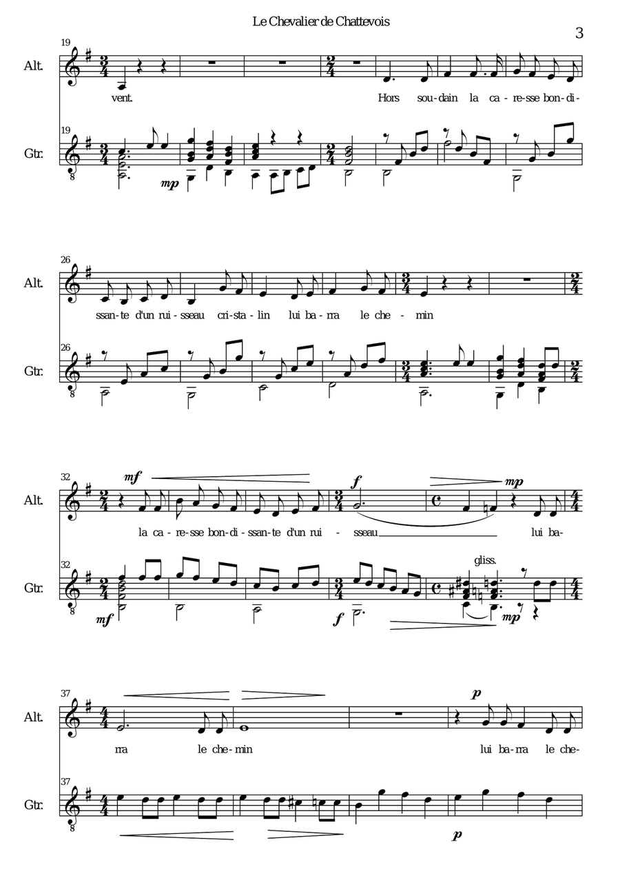 Le Chevalier de Chattevois (Sir Purrsifal) for alto voice and guitar Classical Guitar scores gallery preview page 3
