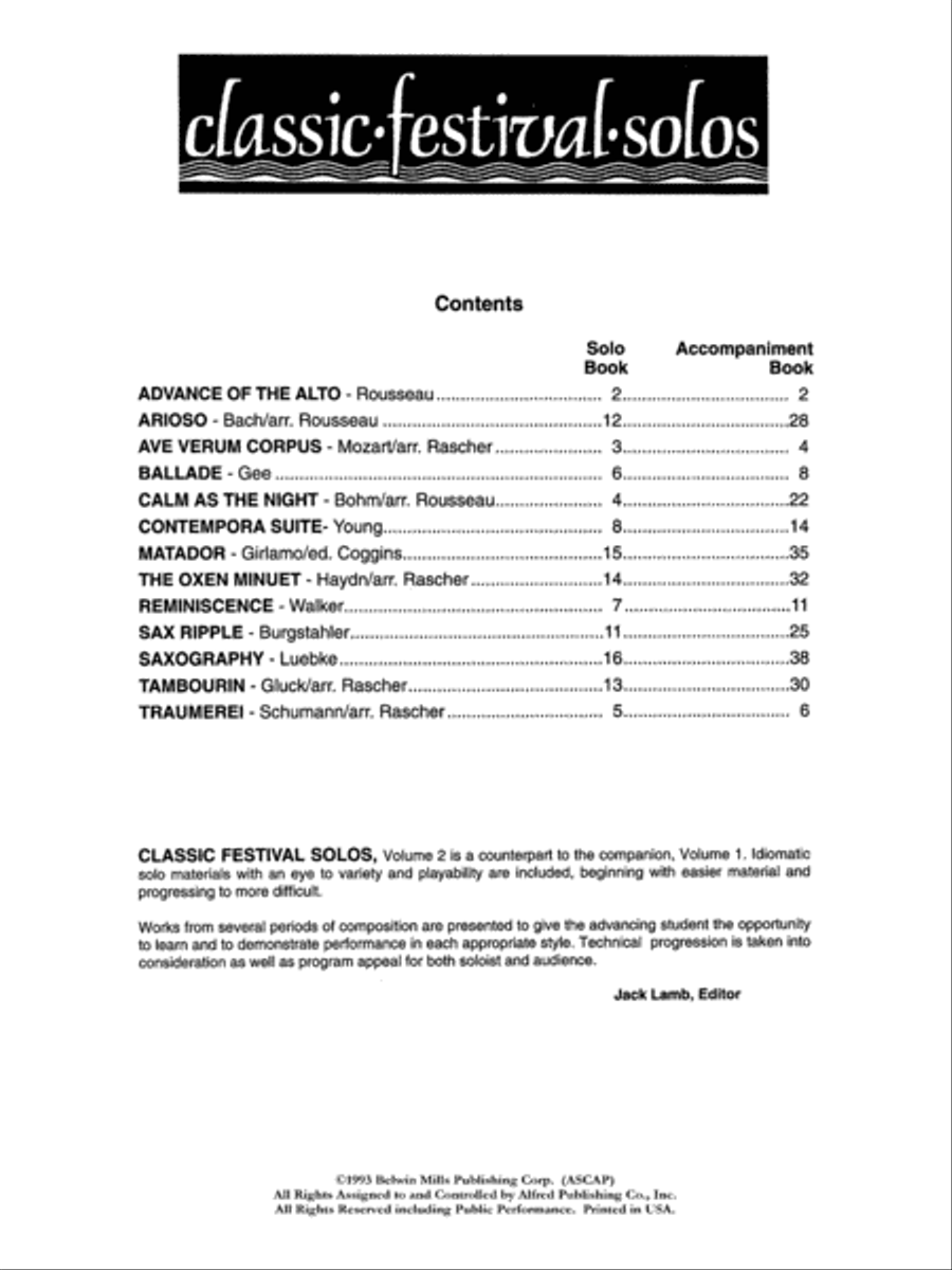 Classic Festival Solos (E-flat Alto Saxophone), Volume 2