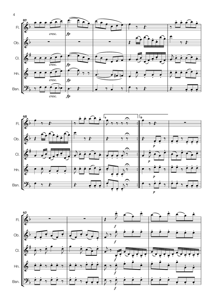 Mozart - Ein Mädchen oder Weibchen for Wind Quintet Woodwind Quintet scores gallery preview page 4