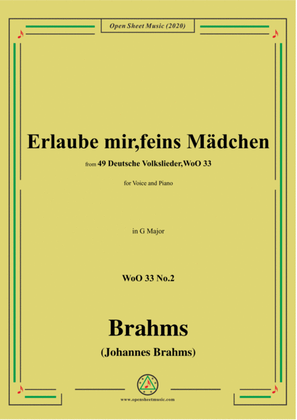 Book cover for Brahms-Erlaube mir,feins Mädchen,WoO 33 No.2,in G Major,for Voice&Piano