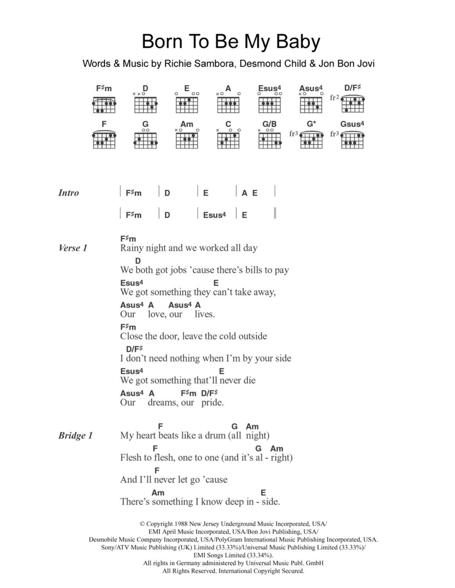 Born To Be My Baby Easy Guitar scores gallery preview page 1