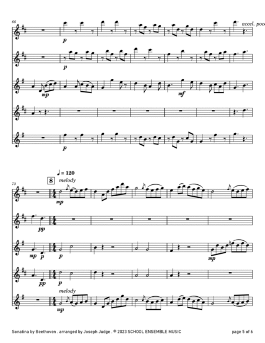 Sonatina by Beethoven for Saxophone Quartet in Schools Saxophone Quartet scores gallery preview page 5