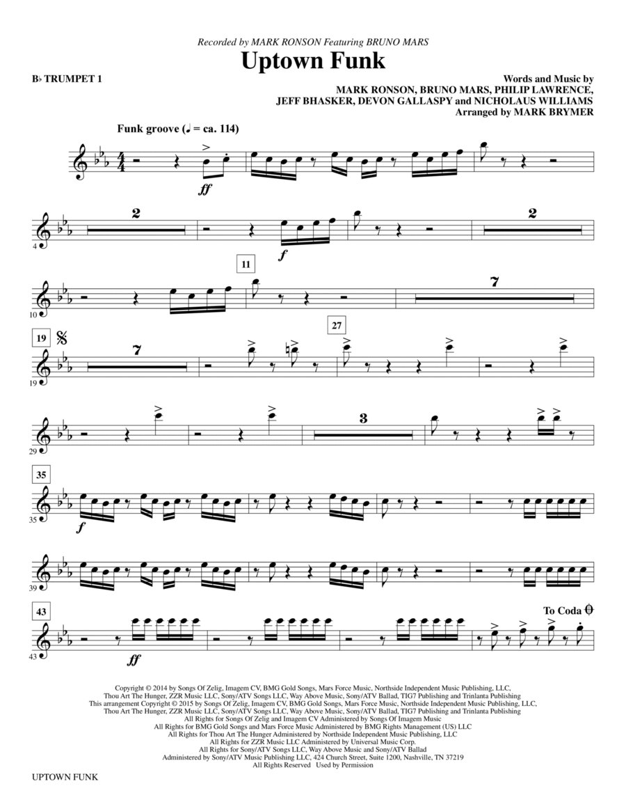Uptown Funk - Bb Trumpet 1 Choir scores gallery preview page 1