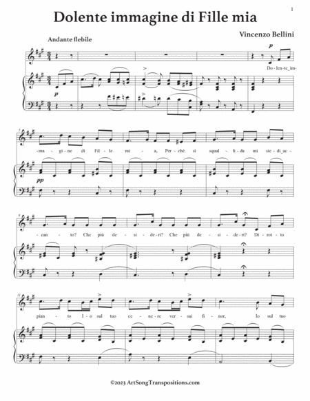 BELLINI: Dolente immagine di Fille mia (transposed to G minor, F-sharp minor, and F minor)