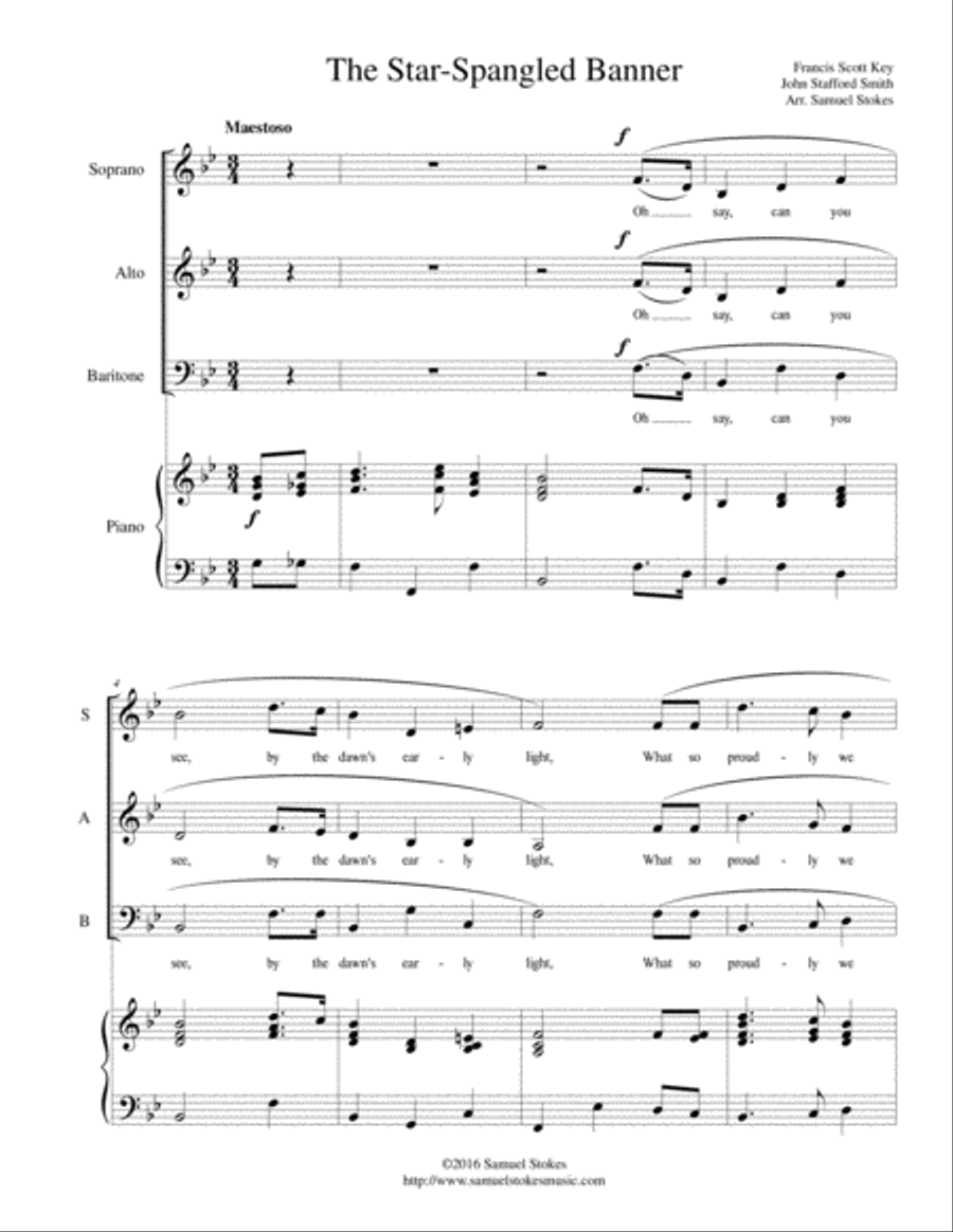 The Star-Spangled Banner - SAB choir with piano accompaniment 3-Part scores gallery preview page 1