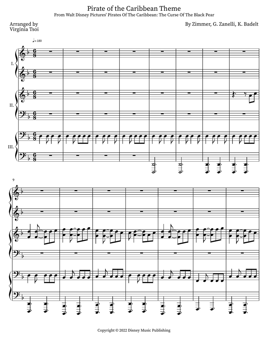 Pirates Of The Caribbean Piano Duet scores gallery preview page 1