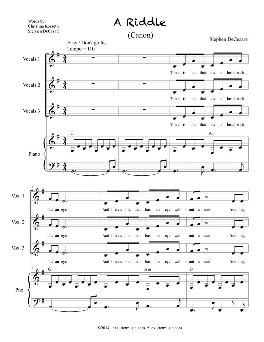 A Riddle (Vocal Trio) Piano, Vocal scores gallery preview page 1