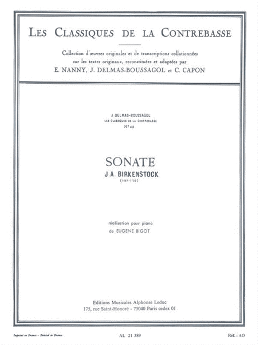 Sonata (classiques No.45) (double Bass & Piano) Double Bass scores gallery preview page 1