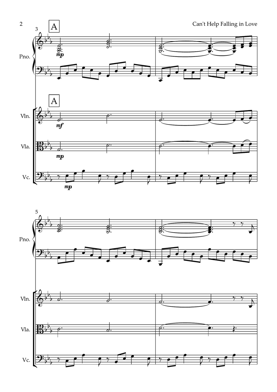 Can't Help Falling In Love Piano Quartet scores gallery preview page 2