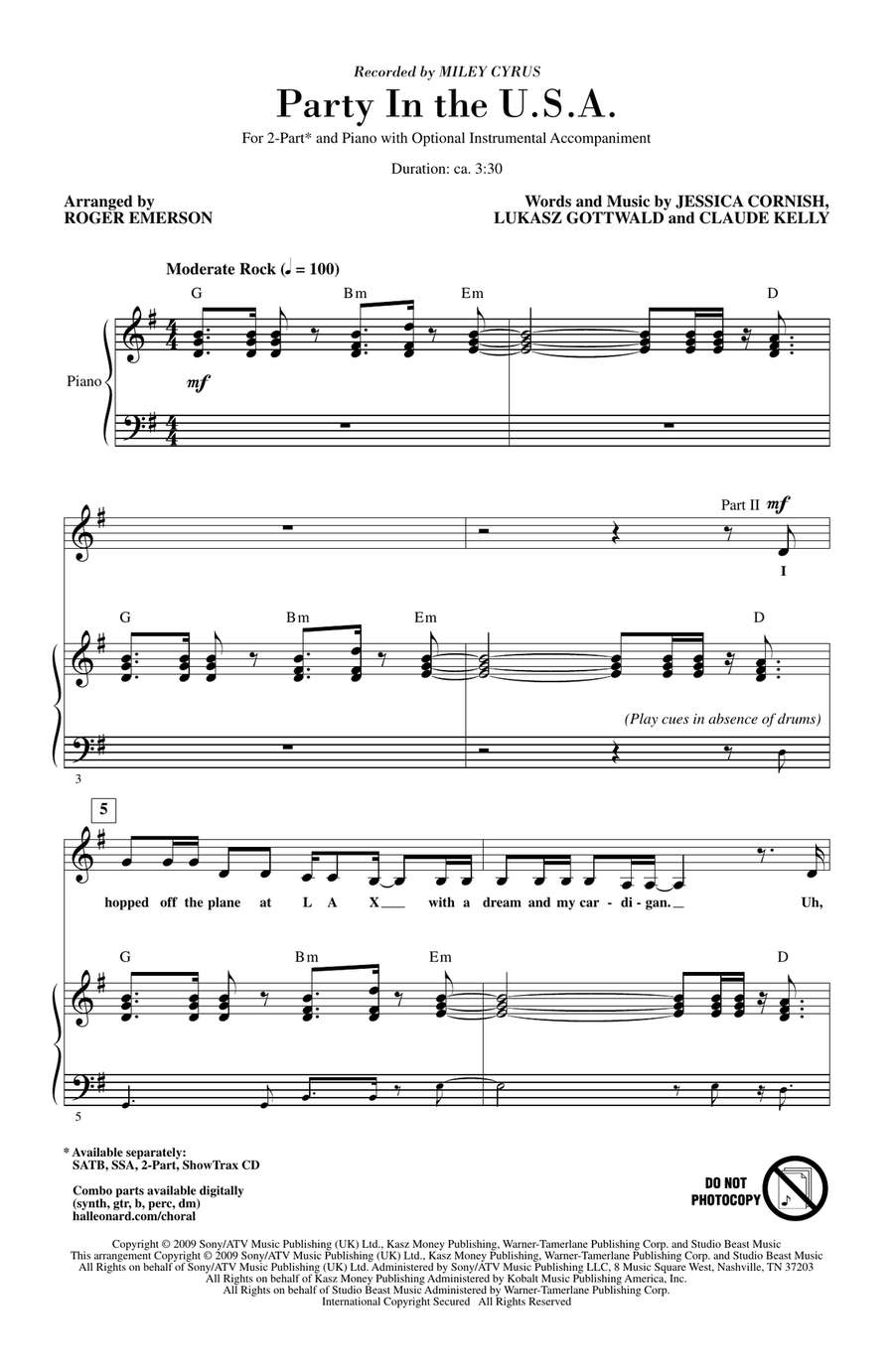 Party In The USA (arr. Roger Emerson) 2-Part scores gallery preview page 1