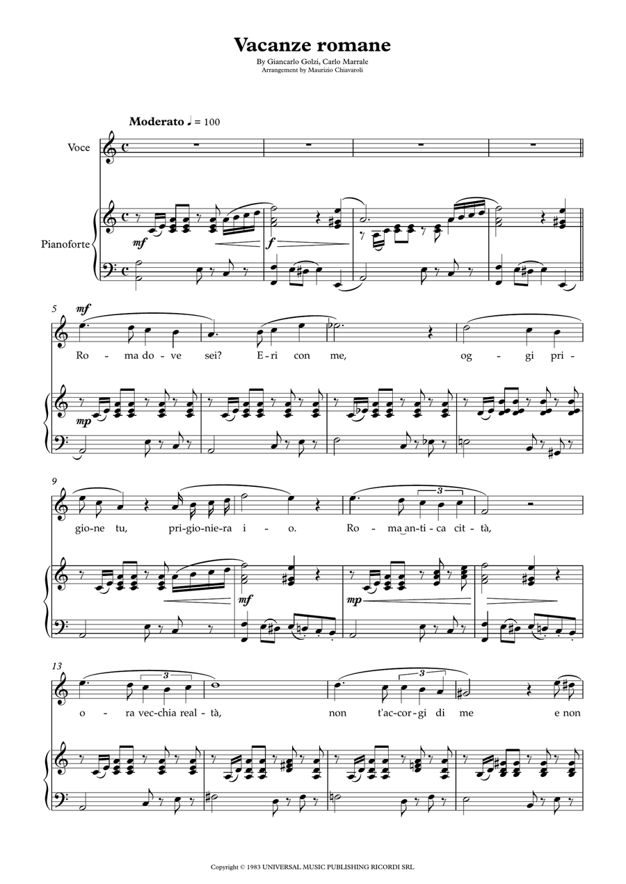 Vacanze Romane Piano, Vocal scores gallery preview page 1