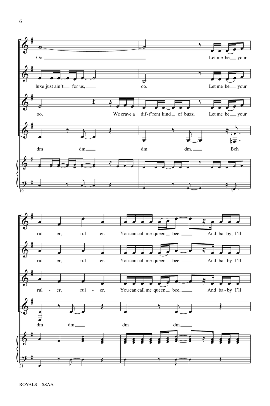 Royals (arr. Deke Sharon) SSA scores gallery preview page 5