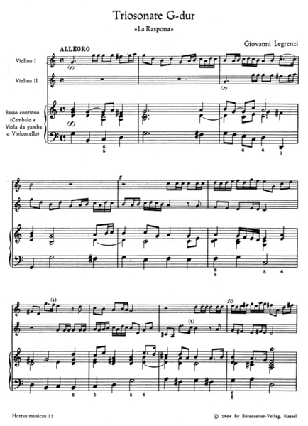 Triosonate for two Violins and Basso continuo G major 'La Raspona'