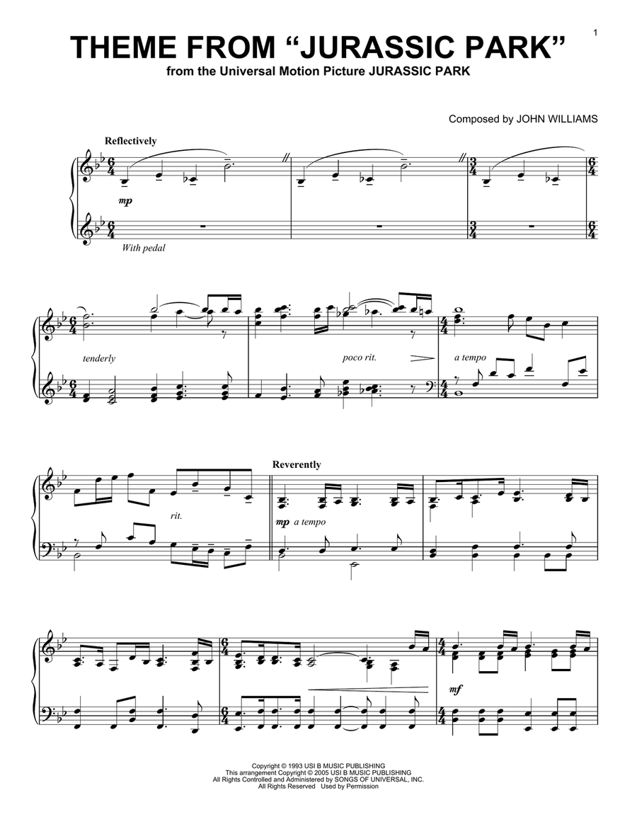 Theme From Jurassic Park Piano Solo scores gallery preview page 1