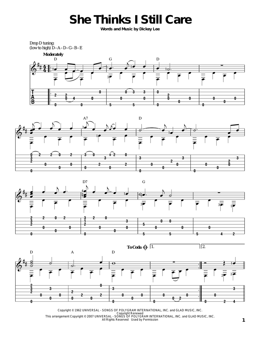 She Thinks I Still Care Electric Guitar scores gallery preview page 1