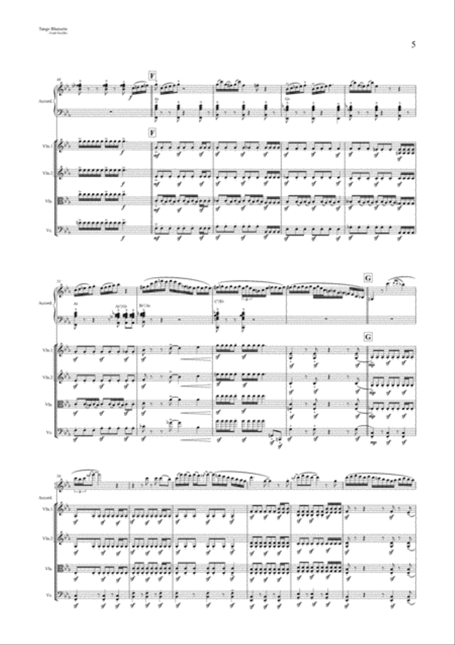 Tango Bluesette - for Accordion & String Quartet String Quartet scores gallery preview page 5