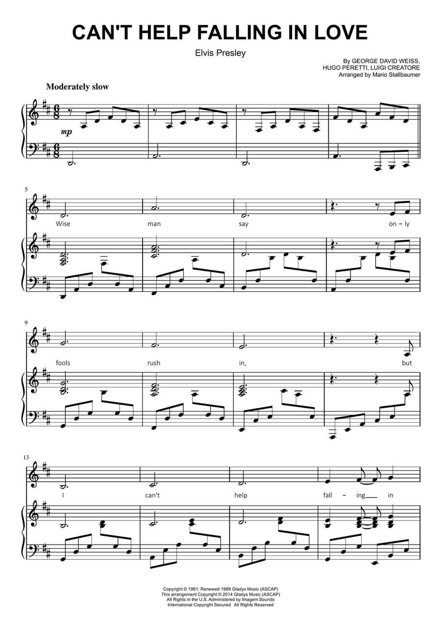 Can't Help Falling In Love Piano, Vocal scores gallery preview page 1