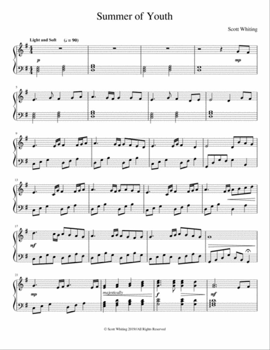 Summer of Youth - Scott Whiting Piano Solo scores gallery preview page 1
