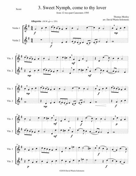 12 easy Canzonets for violin duo image number null