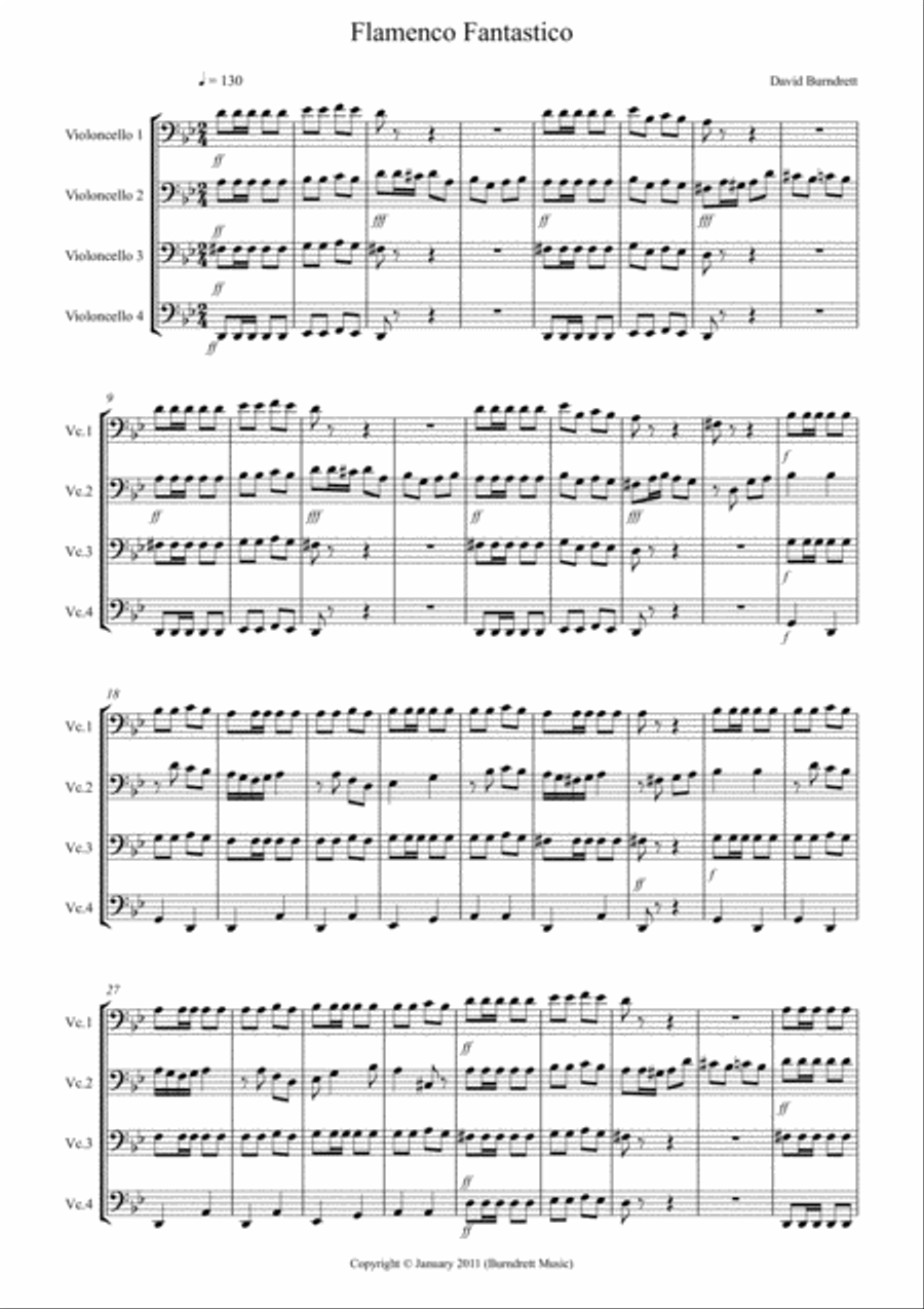Flamenco Fantastico for Cello Quartet Flamenco Fantastico for Cello Quartet Cello Solo scores gallery preview page 1