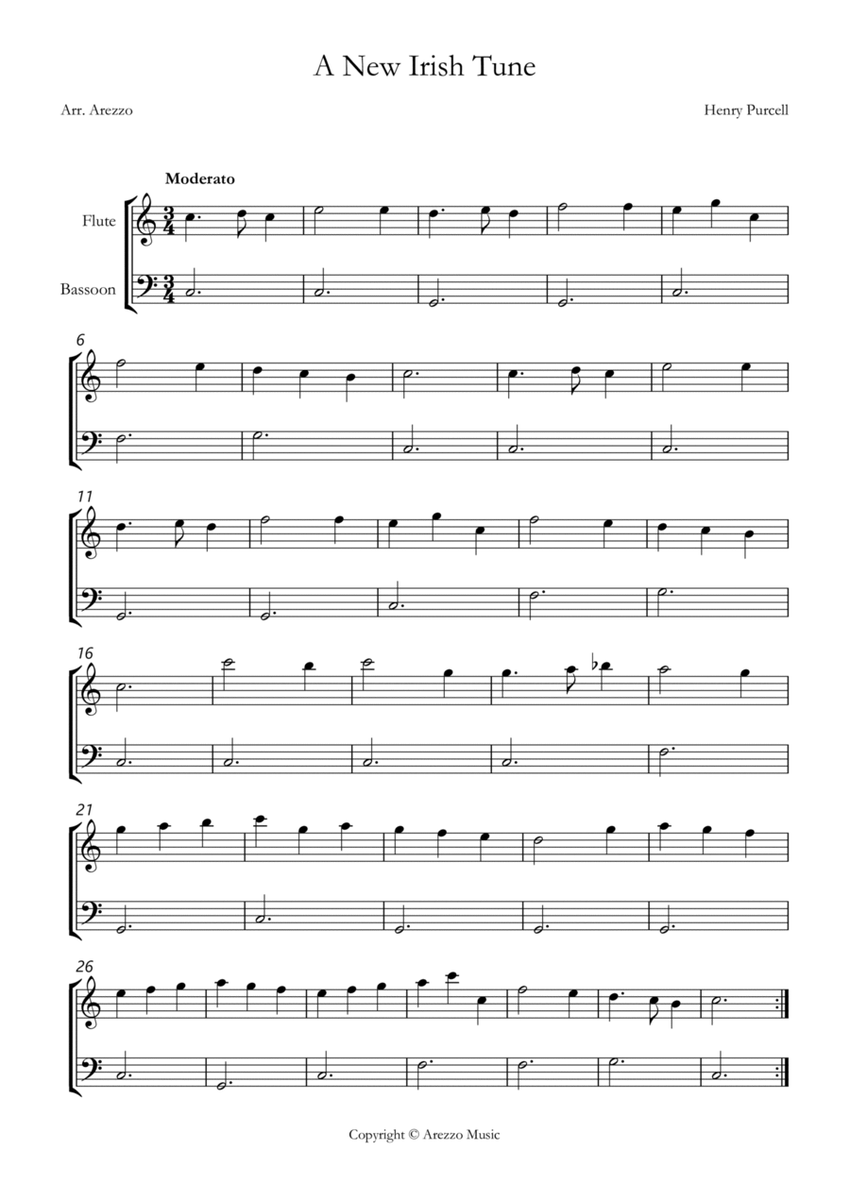 purcell z 646 a new irish tune Flute and Bassoon sheet music for beginners image number null