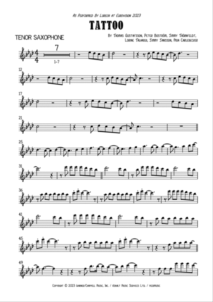 Tattoo Tenor Saxophone scores gallery preview page 2