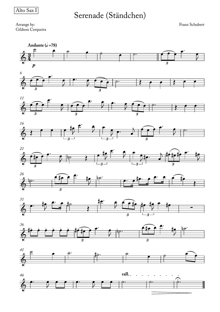 Serenade (Ständchen) Saxophone Quintet scores gallery preview page 6