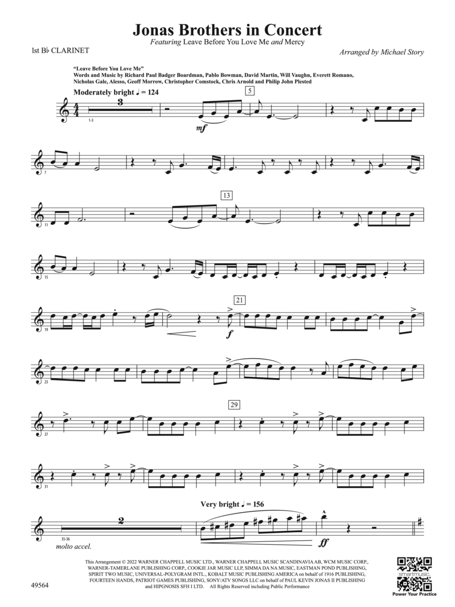 Jonas Brothers in Concert: 1st B-flat Clarinet Concert Band scores gallery preview page 1