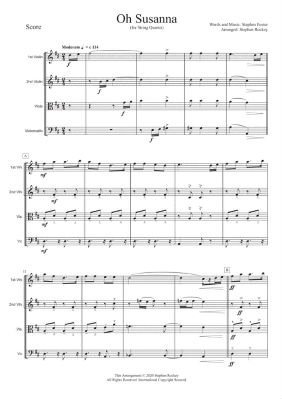Oh Susanna for String Quartet String Quartet scores gallery preview page 3