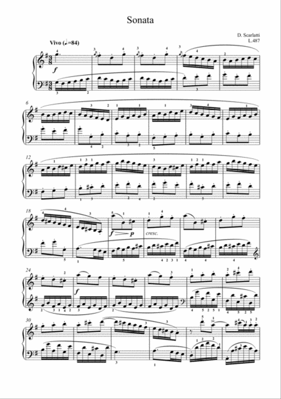 Scarlatti-Sonata in G-Major L.487 K.125(piano) Piano Solo scores gallery preview page 2