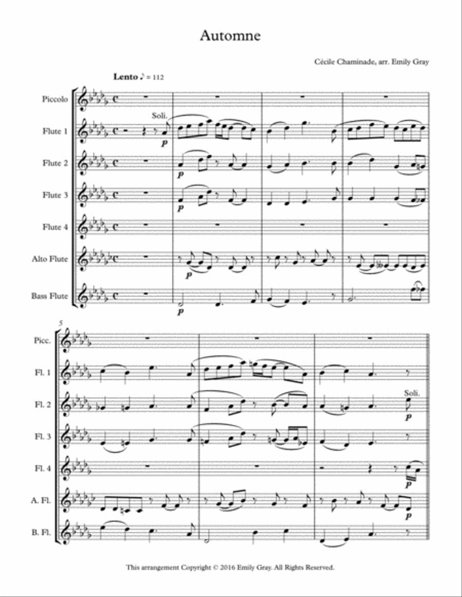Automne for Flute Choir (Score) Flute Choir scores gallery preview page 1