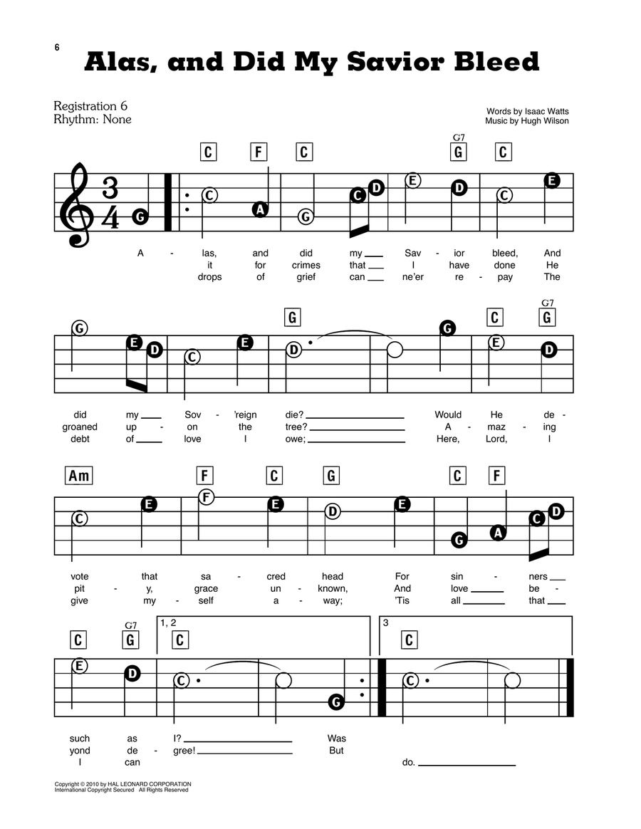 Alas, And Did My Savior Bleed Electronic Keyboard scores gallery preview page 1
