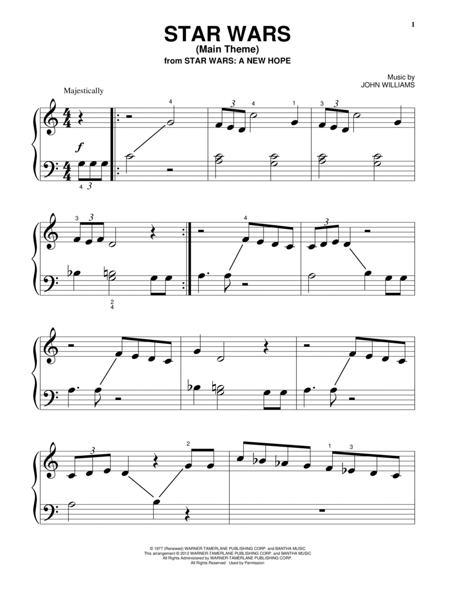 Star Wars (Main Theme) Easy Piano scores gallery preview page 1